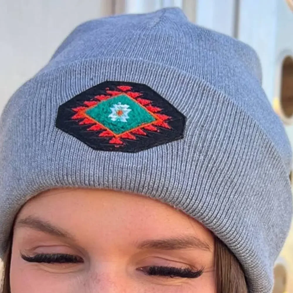 Alvarado Aztec Embroidered Grey Beanie